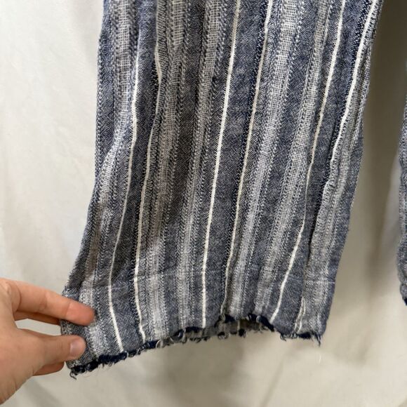 Cloth and Stone Linen Blend Romper Women's Small Blue Striped Open Back Tie - Picture 6 of 13